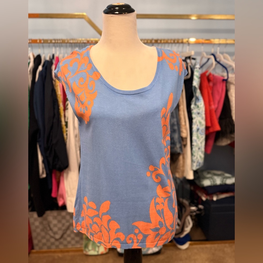 Talbots Blue and Orange Floral Sleeveless Sweater